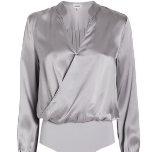 L'Agence Marcella Silk Charmeuse Bodysuit • pearl grey • XS